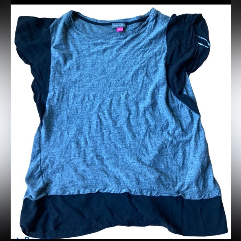 Vince camuto small ruffle sleeve mixed media top